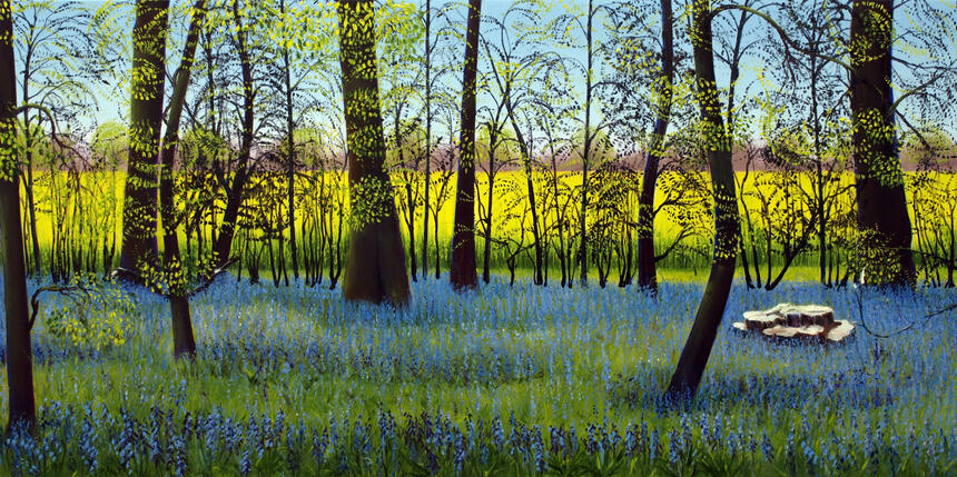 Cool Blue Wood revisited No. 2 / Oil Paint on Cradled Panel / W 95 x H 50 cm
