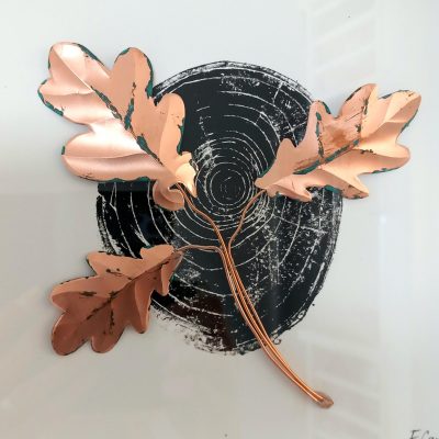 Oak/Mono print & copper/25x25cm