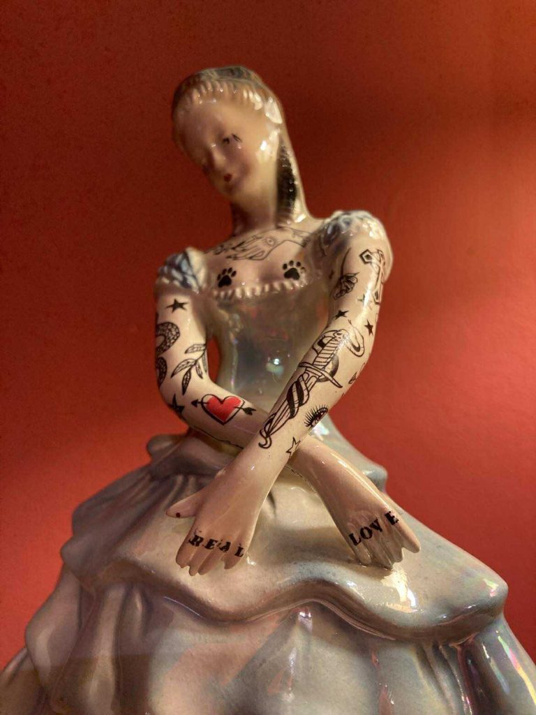 Irene Hart Mixed Media Decoupaged Found Ceramic 23cm