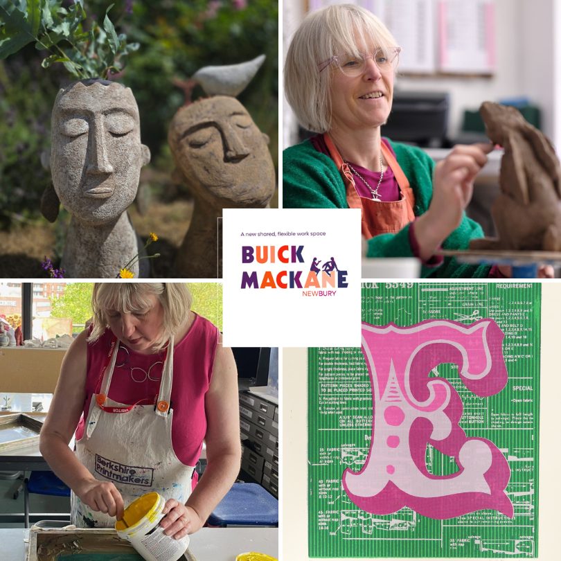 Ceramic heads + screenprinting, open studio Rebecca Maynard, Berkshire Printmakers