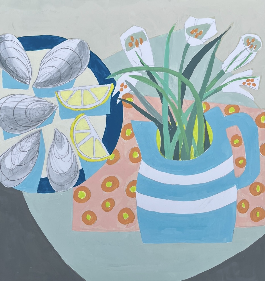 Pulling Mussels from a Shell, Gouache & pencil on paper, 30 x 30cm