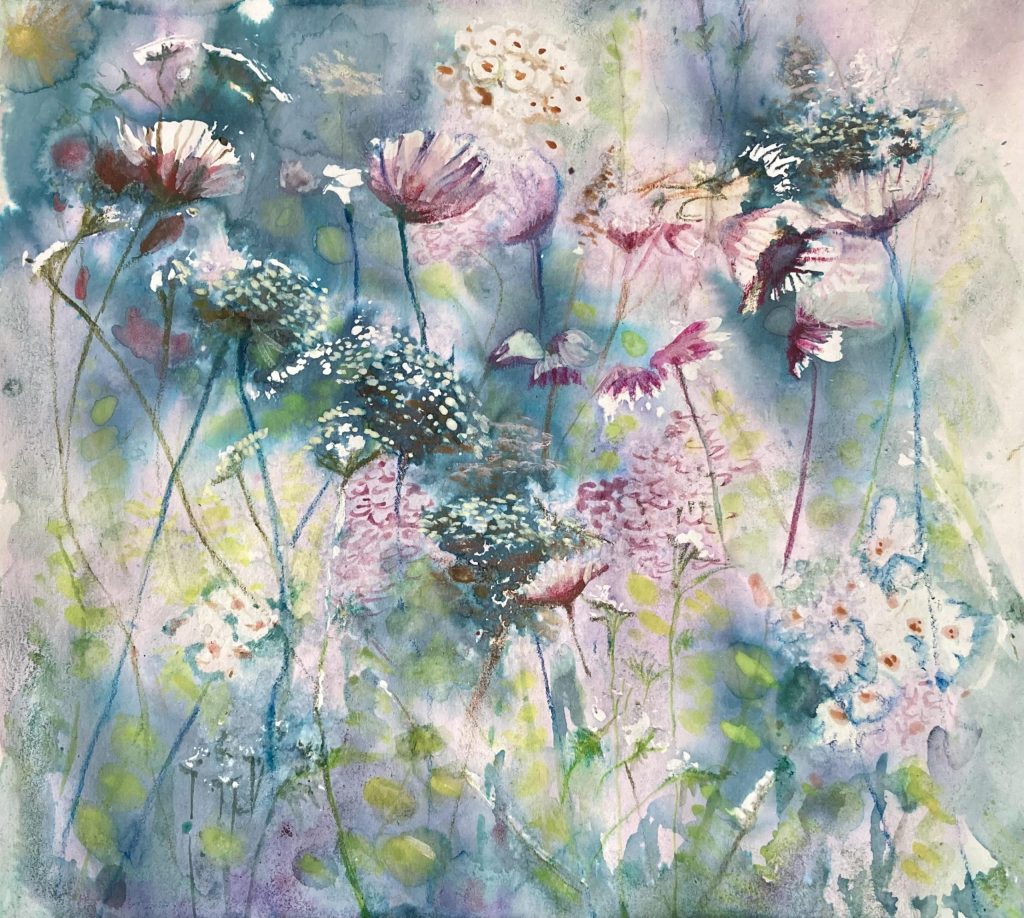 Wild Meadow, Water colour, acrylic, pastels, 35 cm x 35 cm