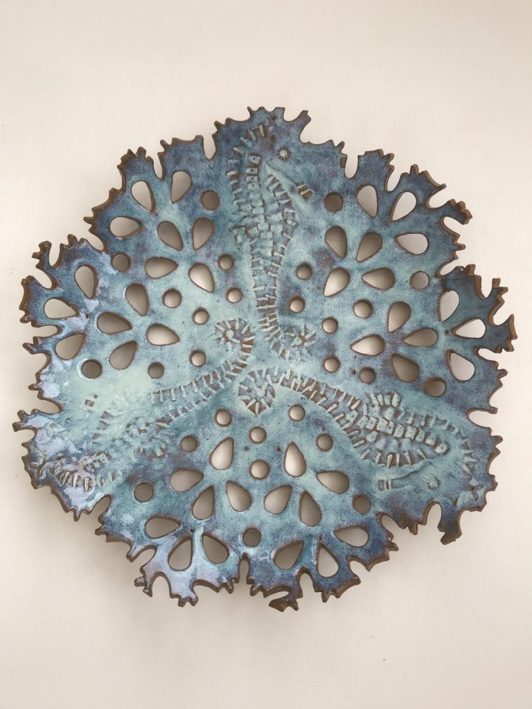 Seahorses and coral/ stoneware/28cm