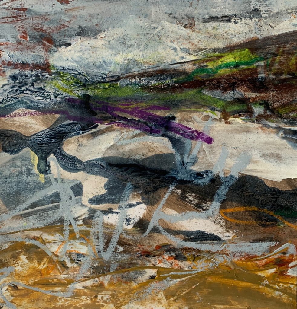 On the beach, mixed, 12 x 12”
