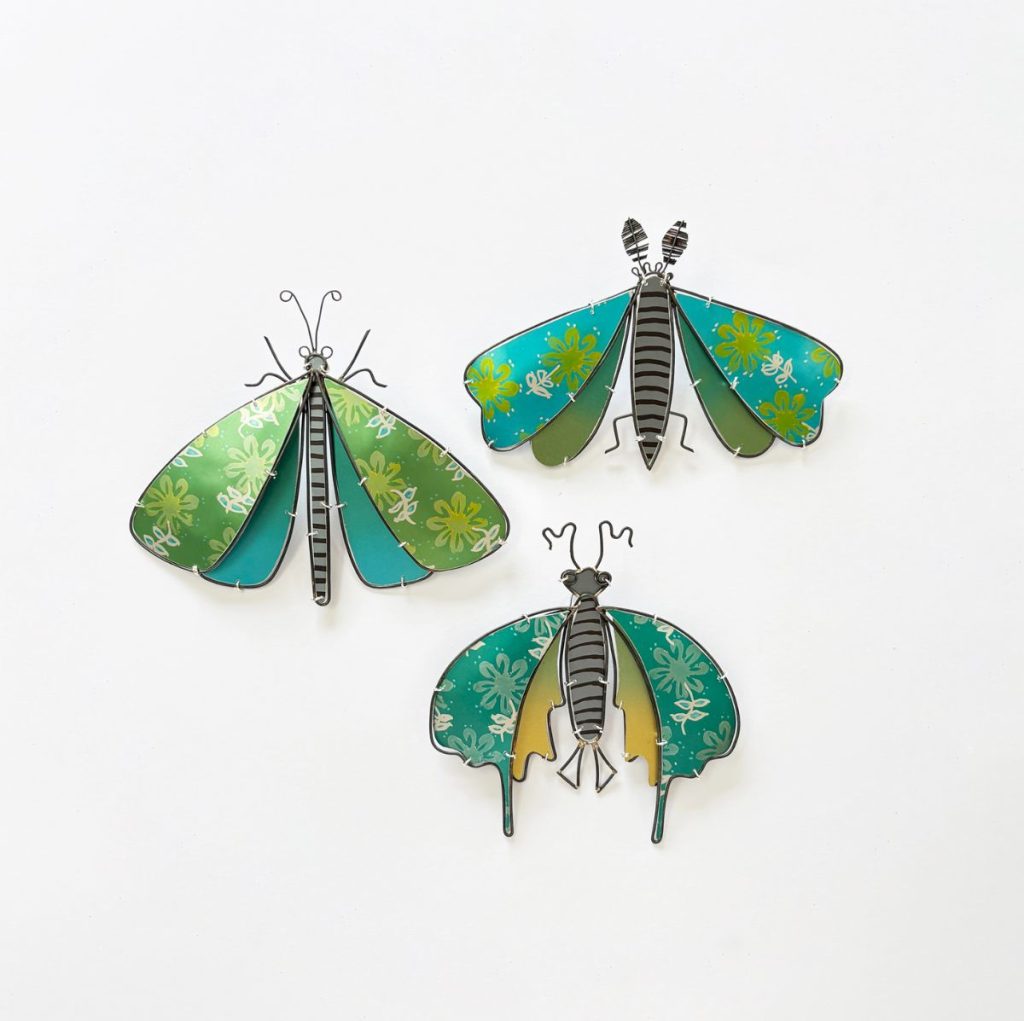 Moth collection - anodised aluminium and copper wire - 100mm x 130mm