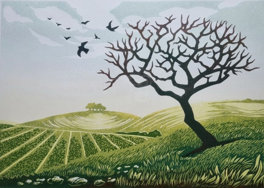 One Tree Hill/Linocut/H28cm x W46.5cm