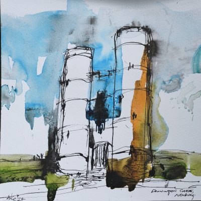 Donnington Castle, Newbury- Expressive sketch study & watercolour wash