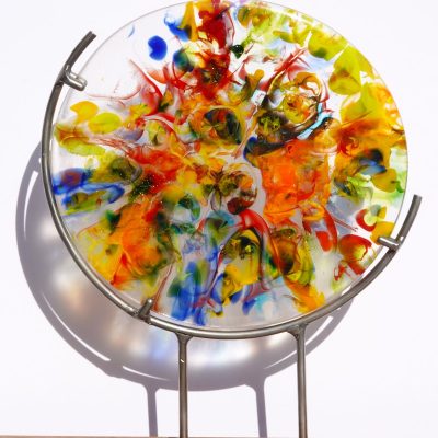 'The Artist's palette disc with stand/Kiln formed glass/20cm