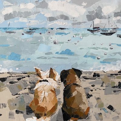 Friends at Lulworth Cove, Acrylic painting, 50 x 70 cm