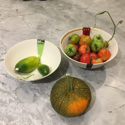 Thrown porcelain bowls with leather.