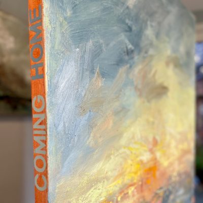 Coming Home Along the Lane oil on canvas 80x80 text on left side of canvas