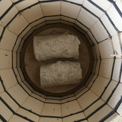 Silver Birch bark sculptures after bisque firing.