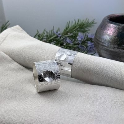 Textured Silver Serviette Holder with leaf detail