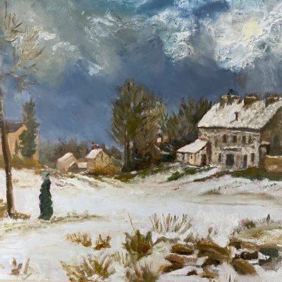 Cottage in the snow/oil/40x30cms