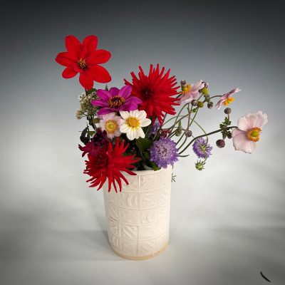 Pocket Vase with Geometric designs   White Stoneware   180mm(h)