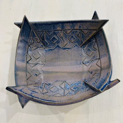 Dish with impressed designs / buff stoneware / approx 180mm square