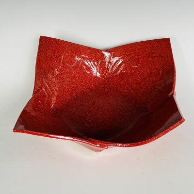 Dish with impressed designs / buff stoneware / approx 300mm square