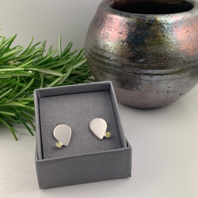 Silver Stud Earrings with cubic zirconia detail