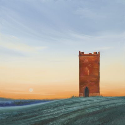 Folly - midwinter morning moon / oil on canvas board / 50cm x 50cm