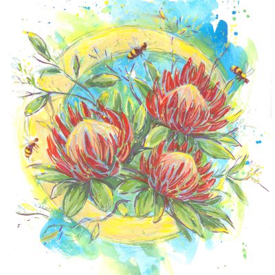 Protea Moon, gouache , A3