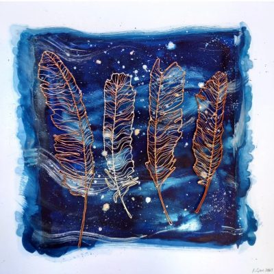 Feathers 2/Ink & copper wire/45cmx45cmx4cm