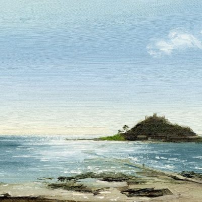 St. Michael's Mount, sunny morning / Oil on canvas / 25cm x 13cm