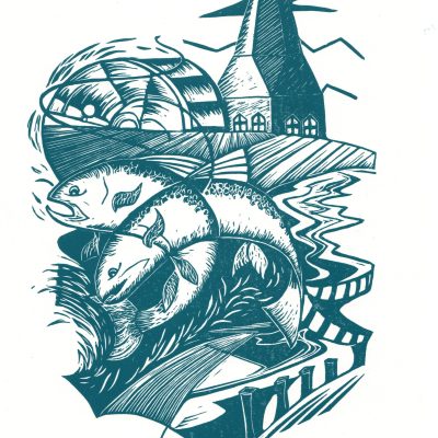 River Test/Linocut/H25.5cm x W17cm