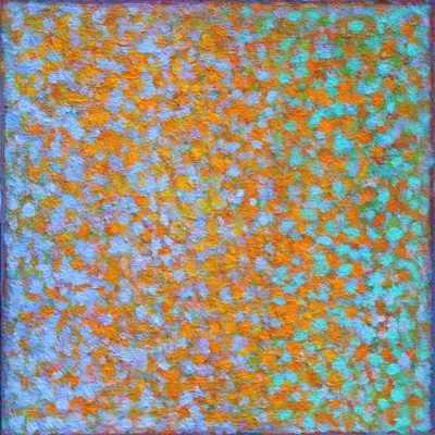 'Diffused Colour Chords Blue  Orange' acrylic on board 35x35cm